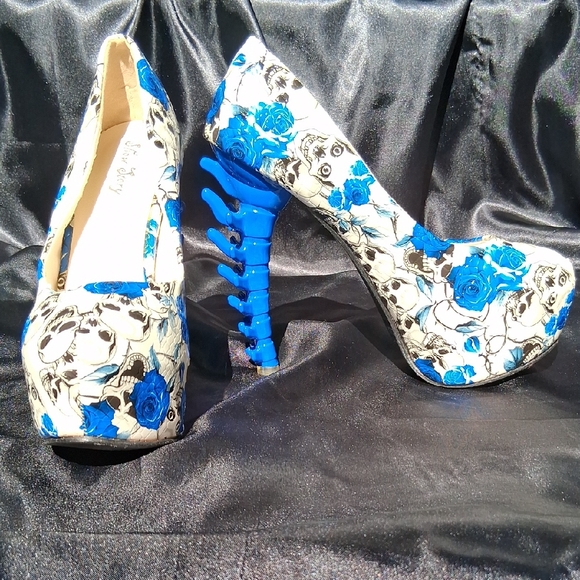 Show Story Platform Rose/Skull Spine Heels - Picture 1 of 12